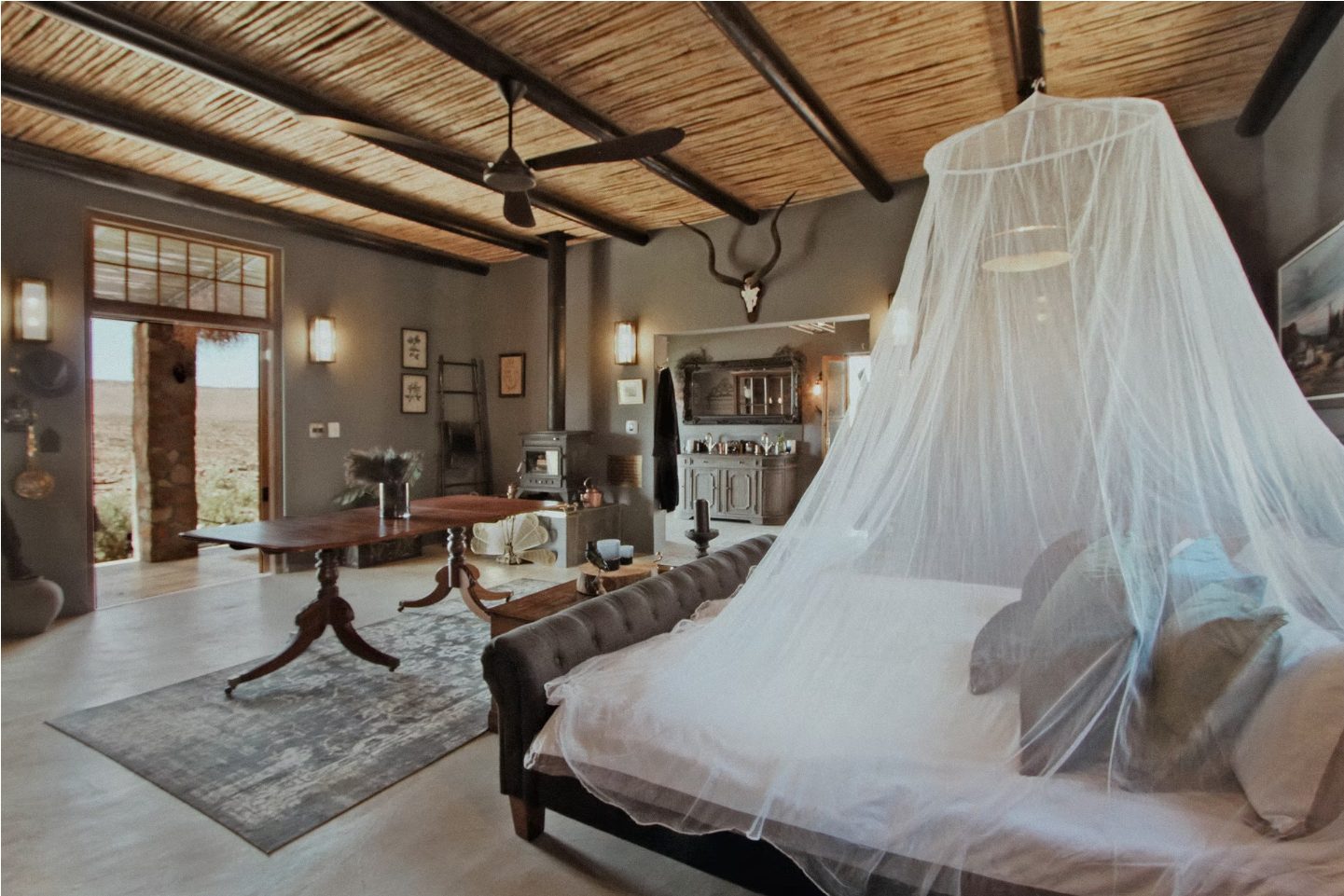 Main house living and dining area at Doringbos with Karoo views